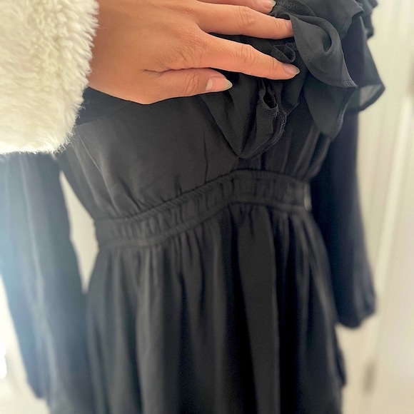 Abercrombie & Fitch Ruffle Chiffon Mini Dress Black Deep V Neck - Picture 5 of 8